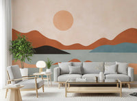 Wandbild mit erdigen Hügeln und sonnendurchfluteter Ruhe