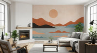Wandbild mit erdigen Hügeln und sonnendurchfluteter Ruhe