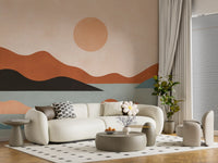 Wandbild mit erdigen Hügeln und sonnendurchfluteter Ruhe