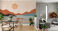 Wandbild mit erdigen Hügeln und sonnendurchfluteter Ruhe