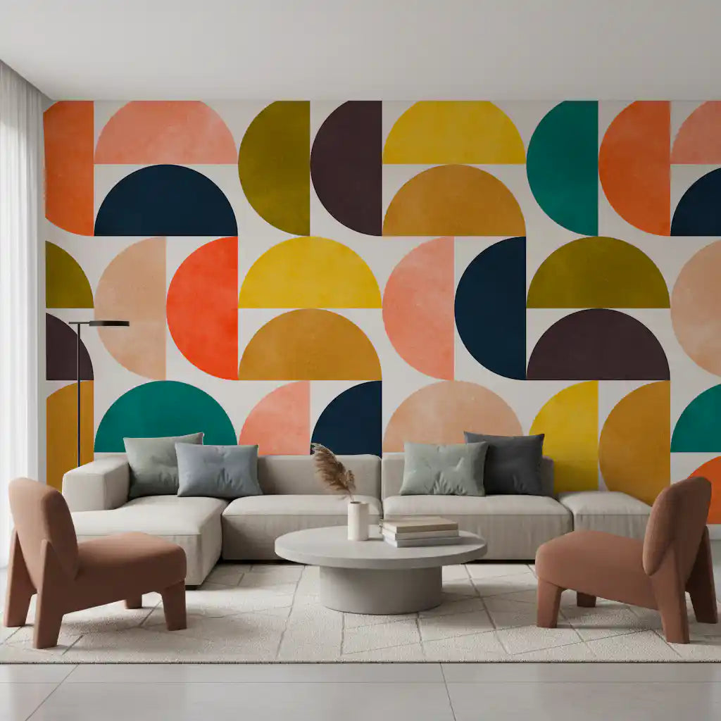 Murale da parete con forme astratte ad arco in stile Mid Century Modern