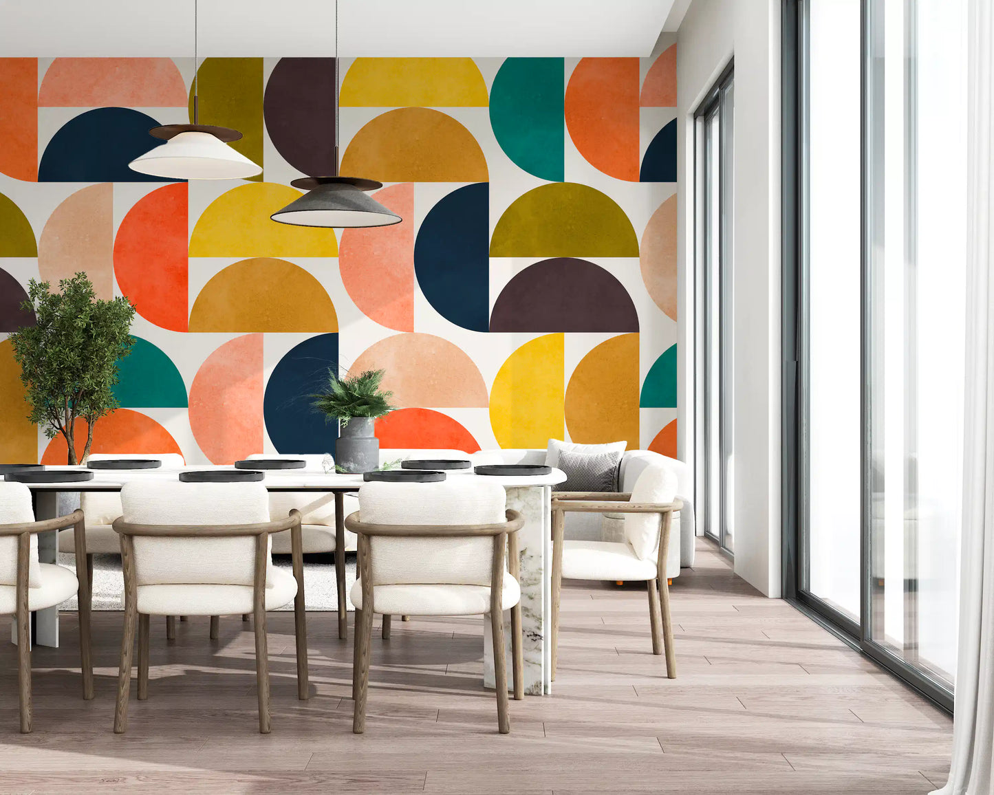 Murale da parete con forme astratte ad arco in stile Mid Century Modern