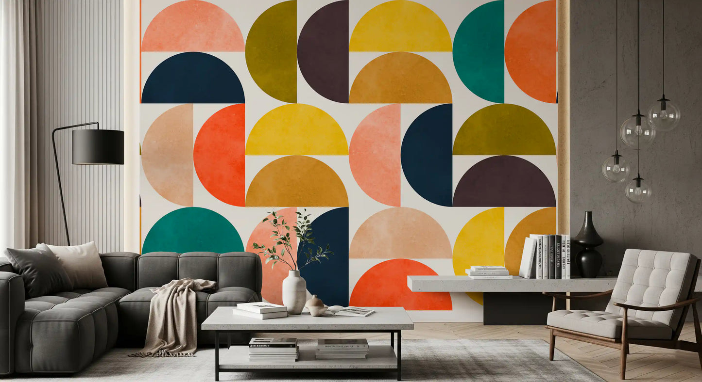 Murale da parete con forme astratte ad arco in stile Mid Century Modern