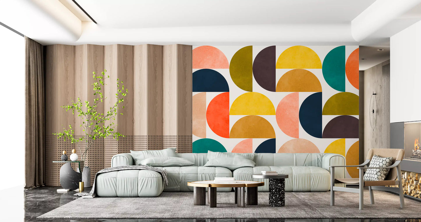Murale da parete con forme astratte ad arco in stile Mid Century Modern