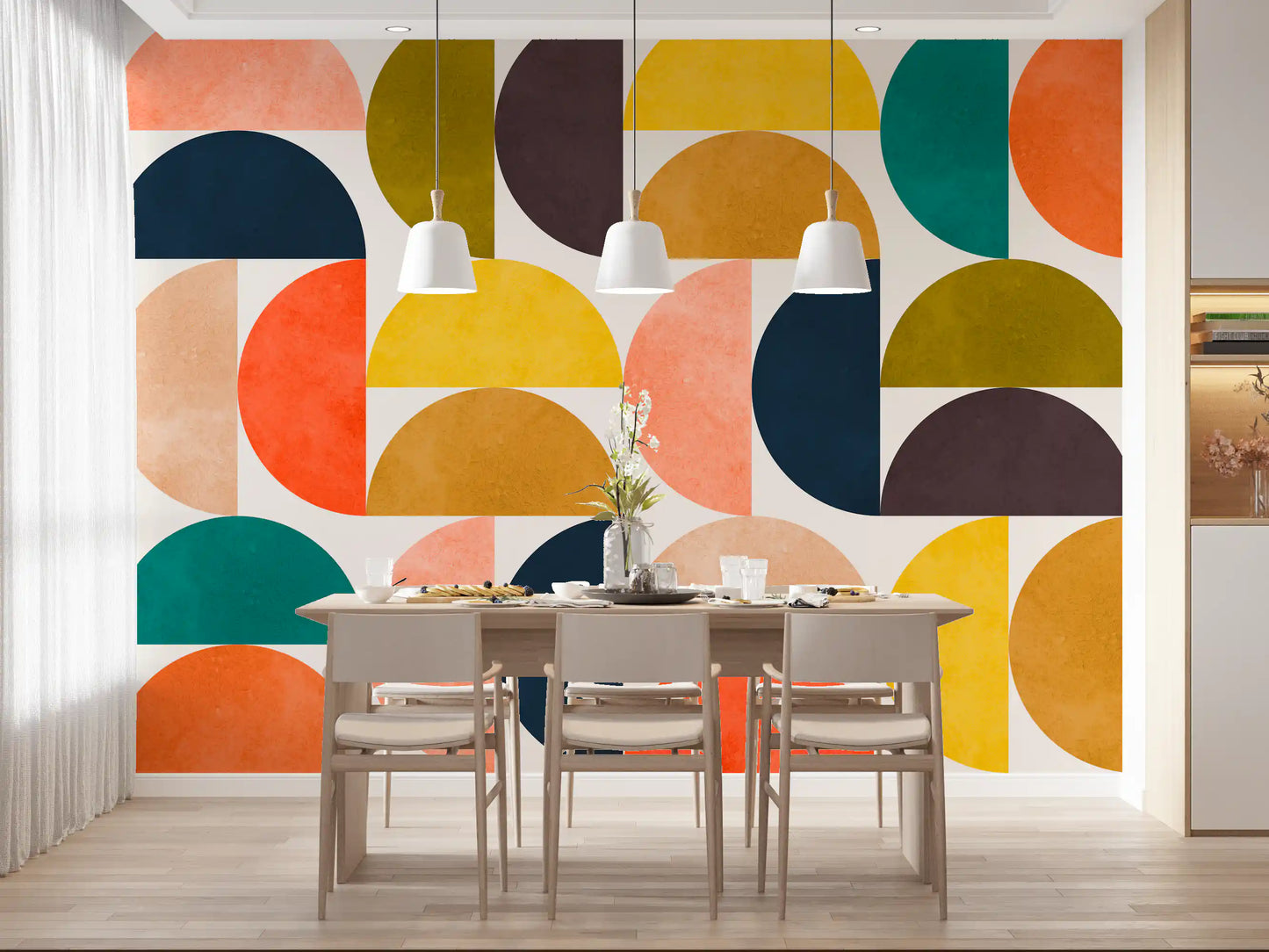 Murale da parete con forme astratte ad arco in stile Mid Century Modern
