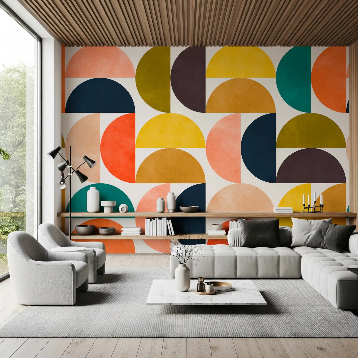 Murale da parete con forme astratte ad arco in stile Mid Century Modern
