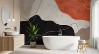 Fresque murale abstraite collines en terre cuite et charbon