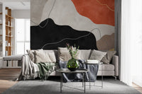 Fresque murale abstraite collines en terre cuite et charbon