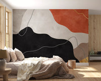 Fresque murale abstraite collines en terre cuite et charbon