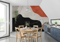 Fresque murale abstraite collines en terre cuite et charbon