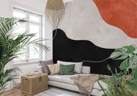 Fresque murale abstraite collines en terre cuite et charbon