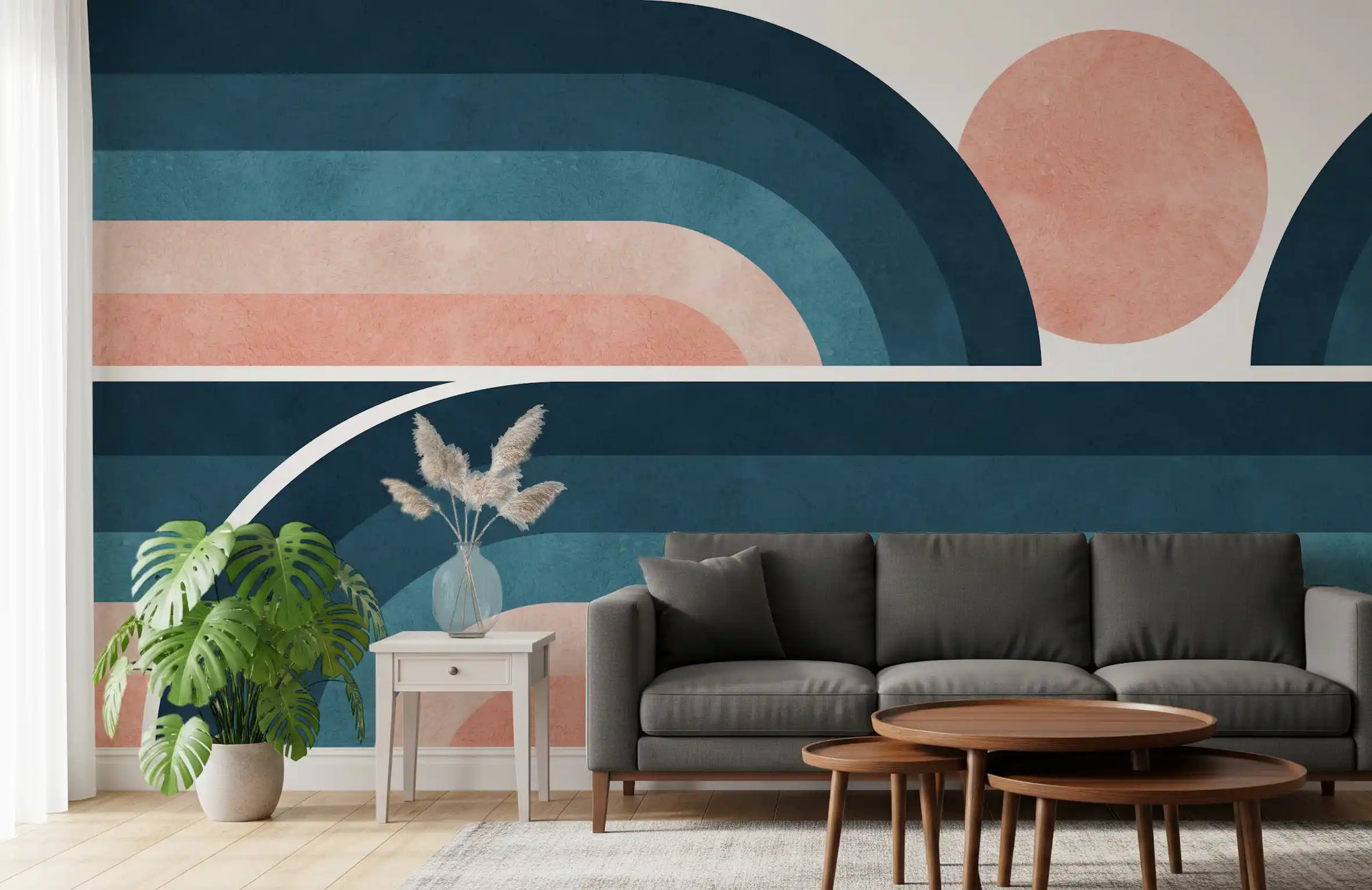 Nostalgic Horizon wall mural adds retro arcs to a living room GD11026
