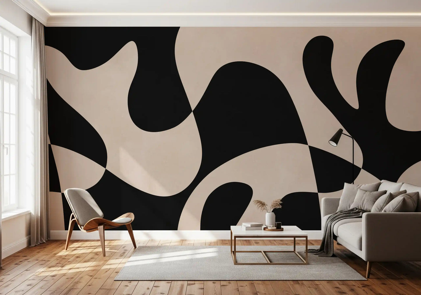 Murale da parete minimalista a fluidità biomorfica
