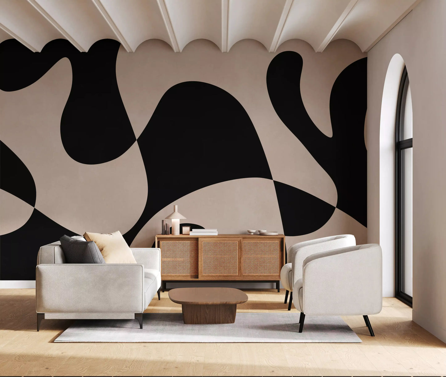Murale da parete minimalista a fluidità biomorfica