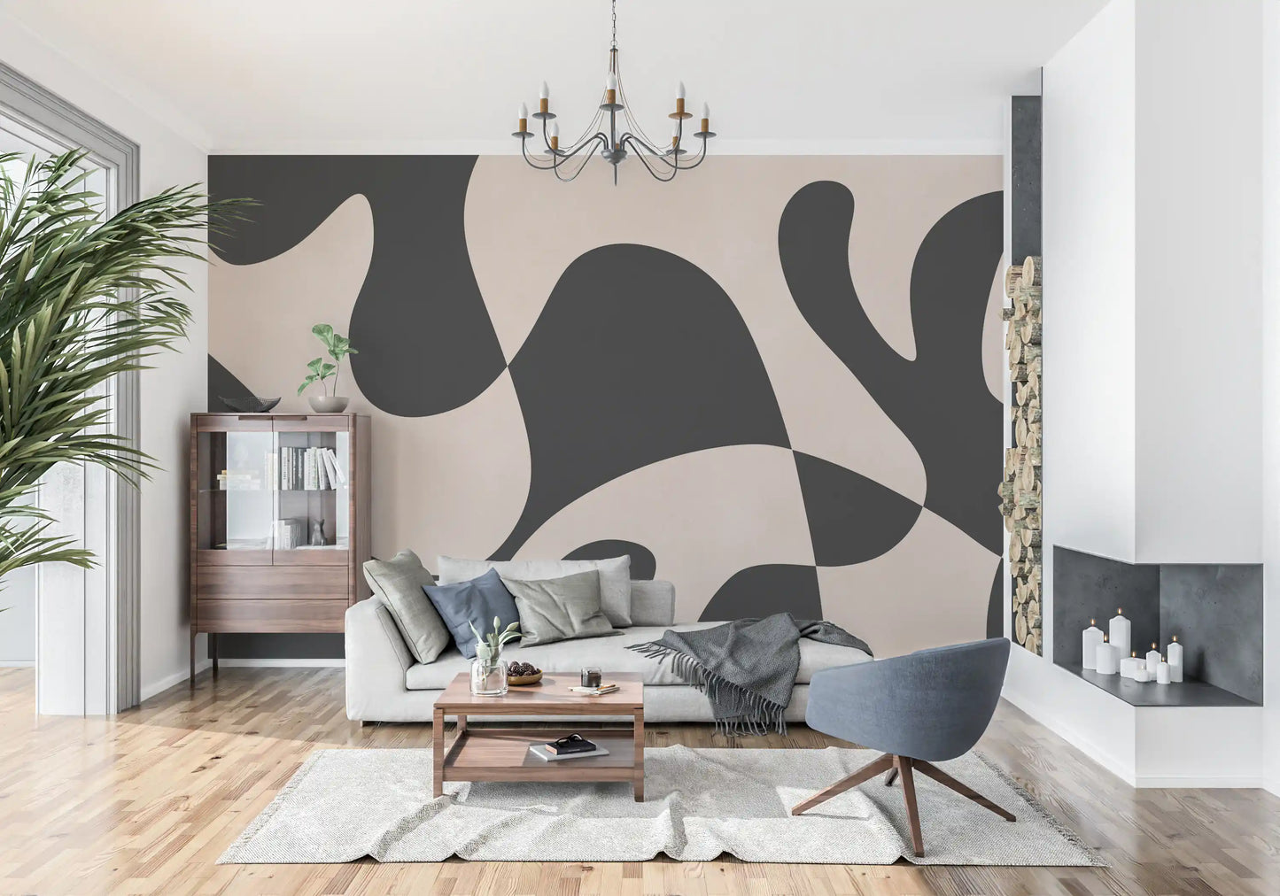 Murale da parete minimalista a fluidità biomorfica