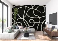 Murale da parete minimalista con linee organiche a inchiostro su carbone