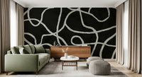 Murale da parete minimalista con linee organiche a inchiostro su carbone