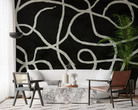 Murale da parete minimalista con linee organiche a inchiostro su carbone