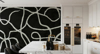 Murale da parete minimalista con linee organiche a inchiostro su carbone