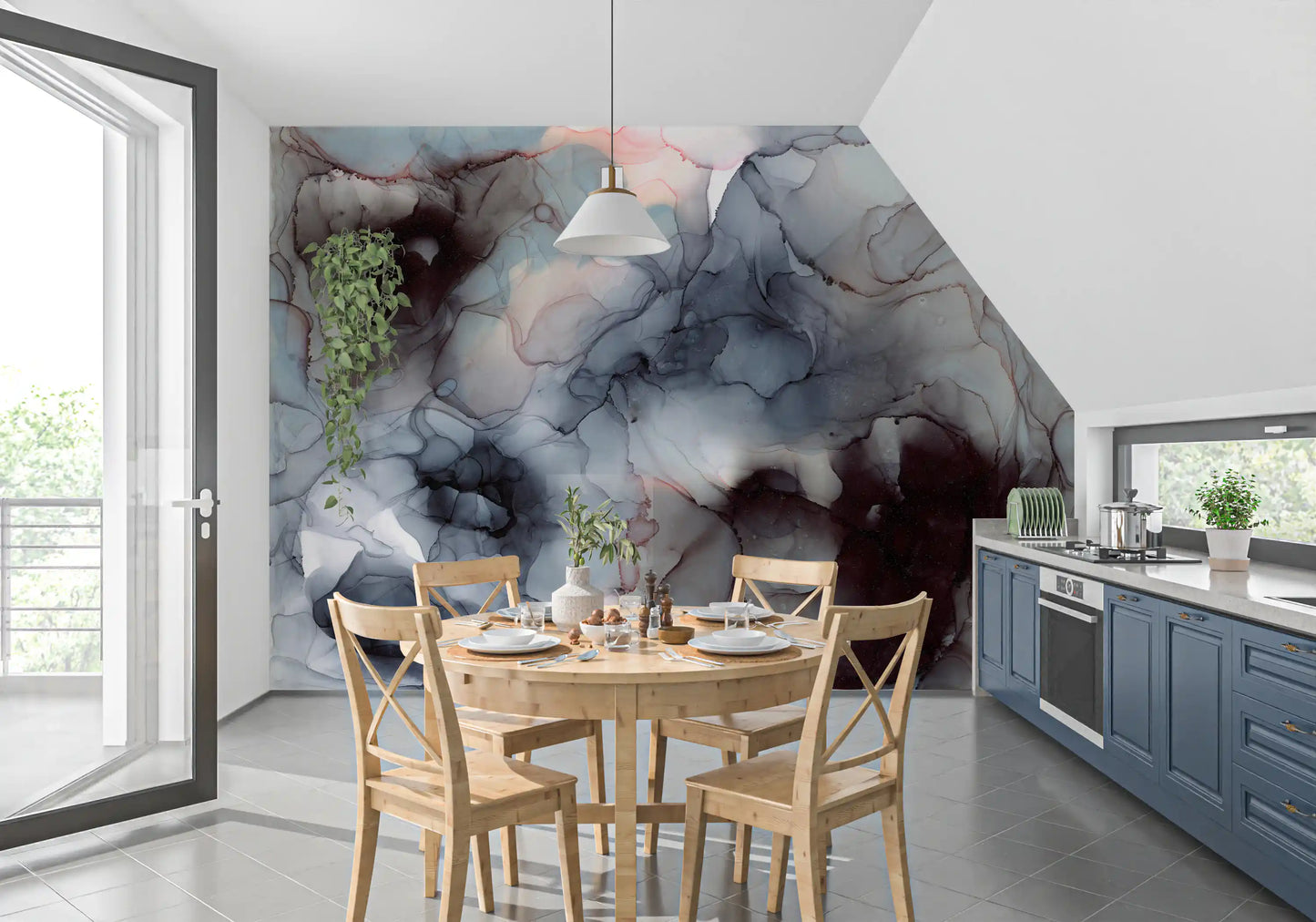 Flydende Obsidian og Blush Mist Vægmaleri