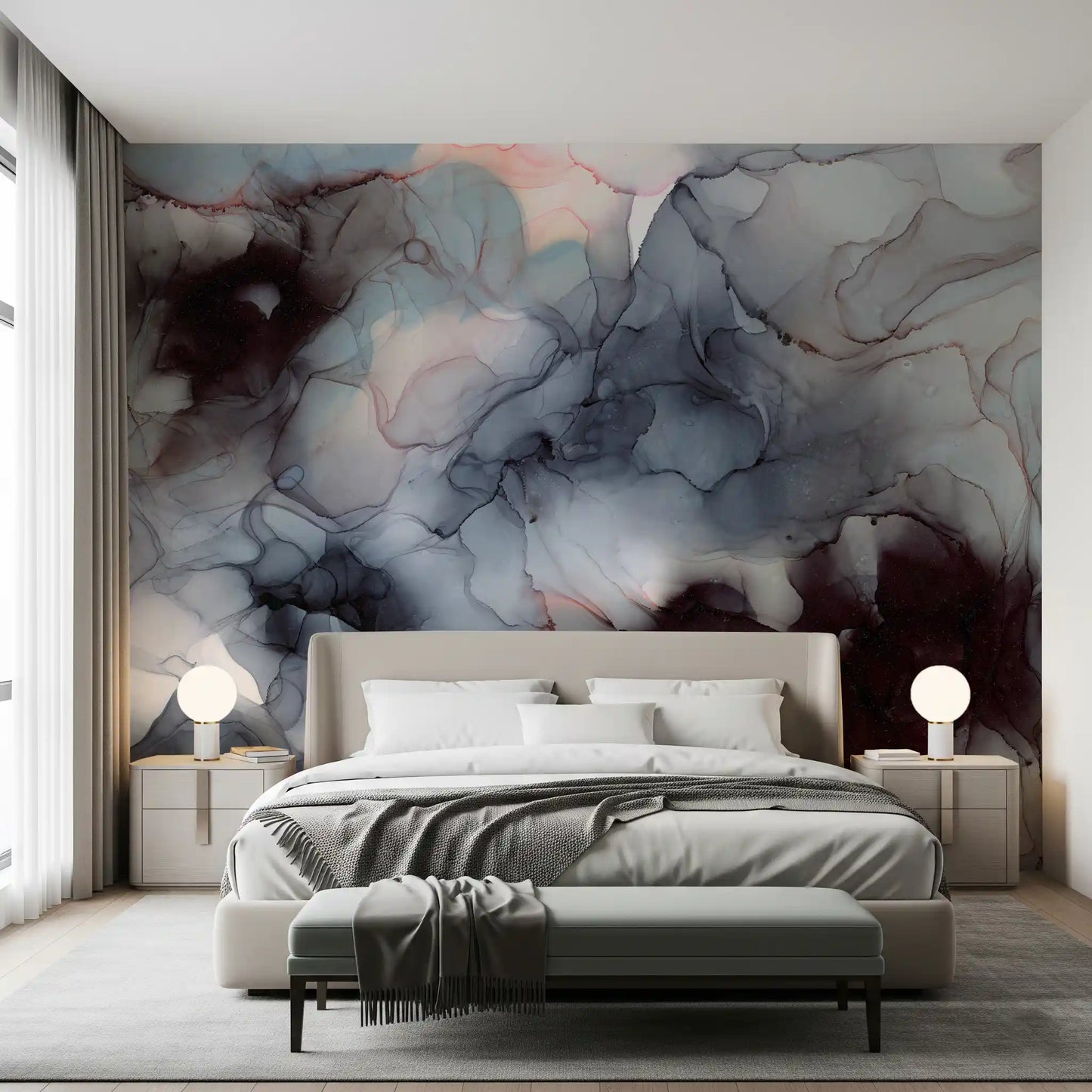 Flydende Obsidian og Blush Mist Vægmaleri