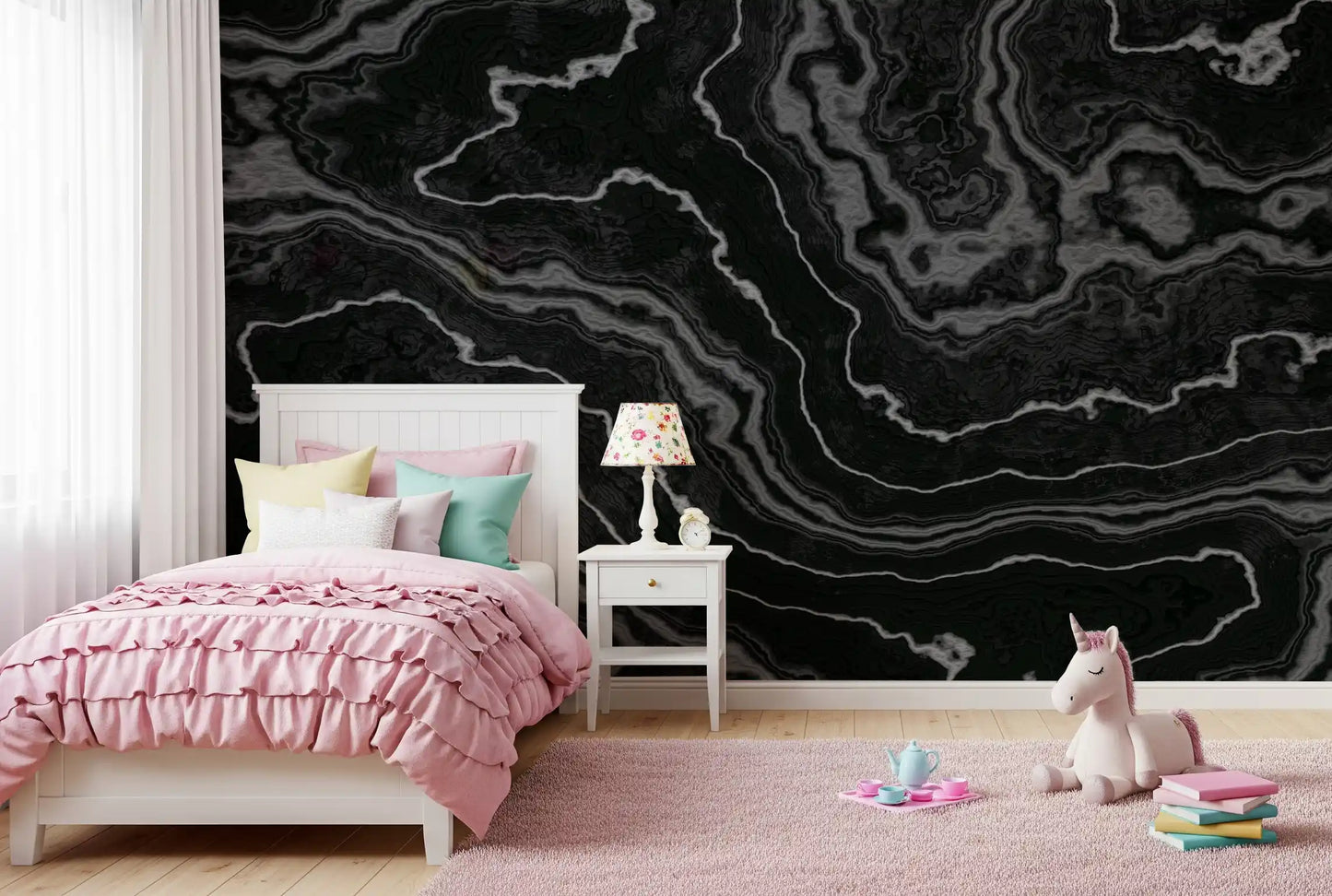 Papier peint panoramique motif pierre stratifiée Agate de minuit