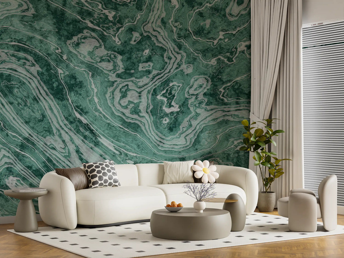 Murale da parete Fluid Earthy Sage e Forest Waves