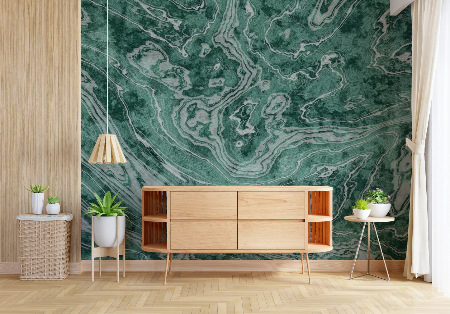 Murale da parete Fluid Earthy Sage e Forest Waves