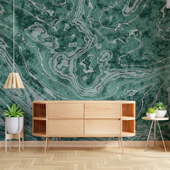 Sage marbled waves flow behind a hallway  wall mural GD11033
