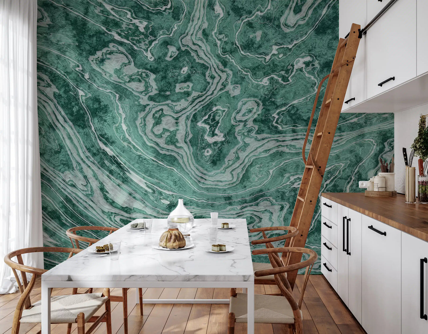 Murale da parete Fluid Earthy Sage e Forest Waves