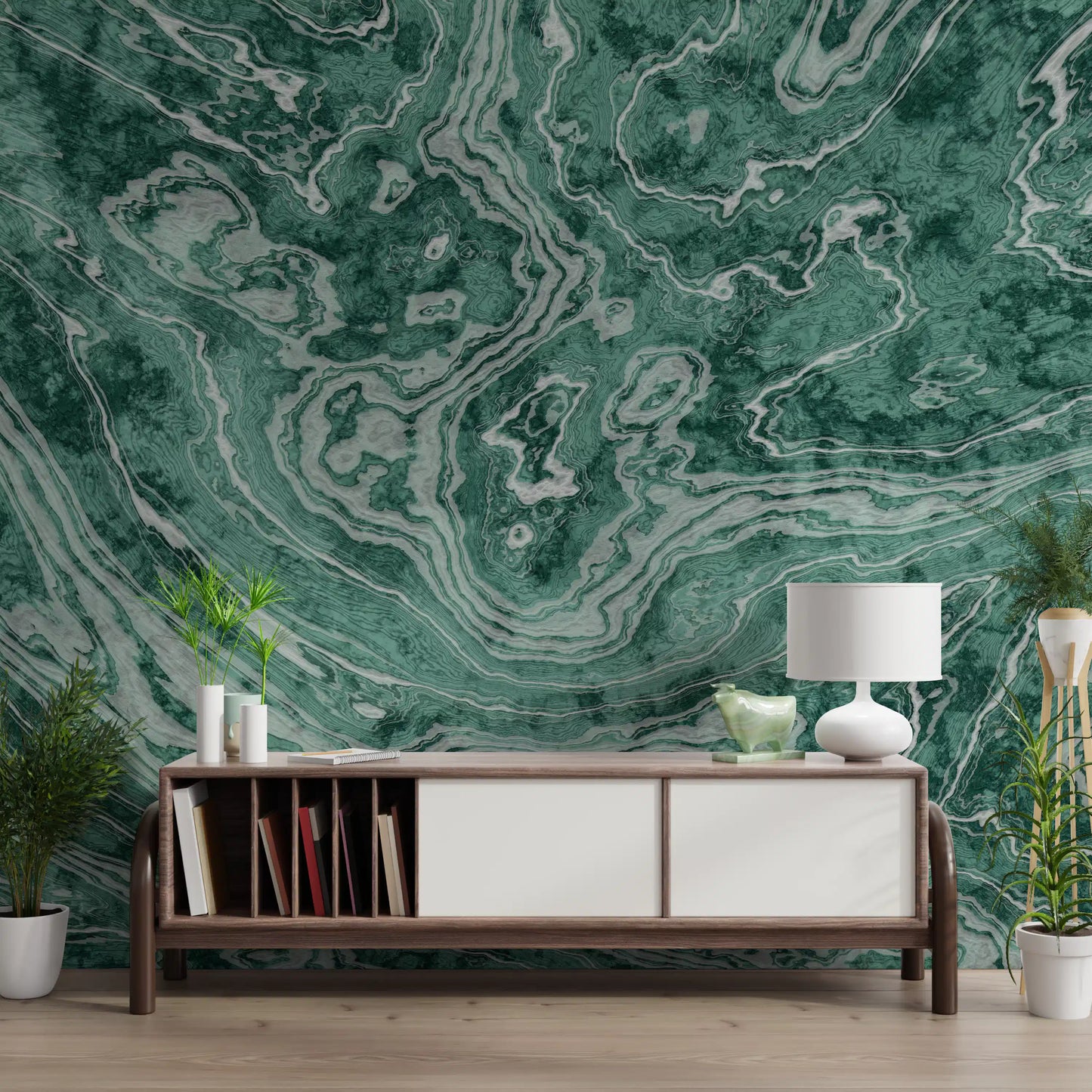 Murale da parete Fluid Earthy Sage e Forest Waves
