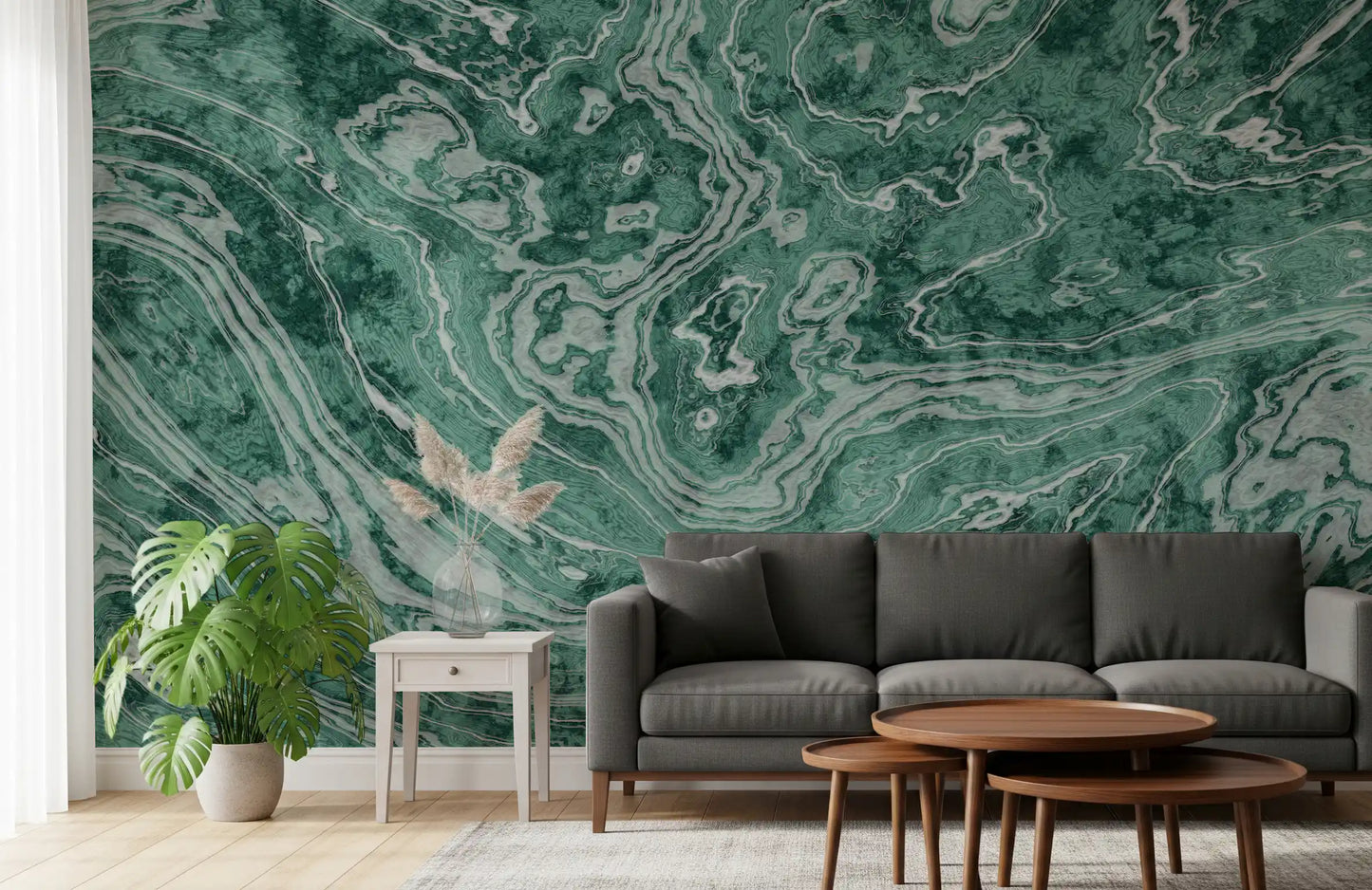 Murale da parete Fluid Earthy Sage e Forest Waves