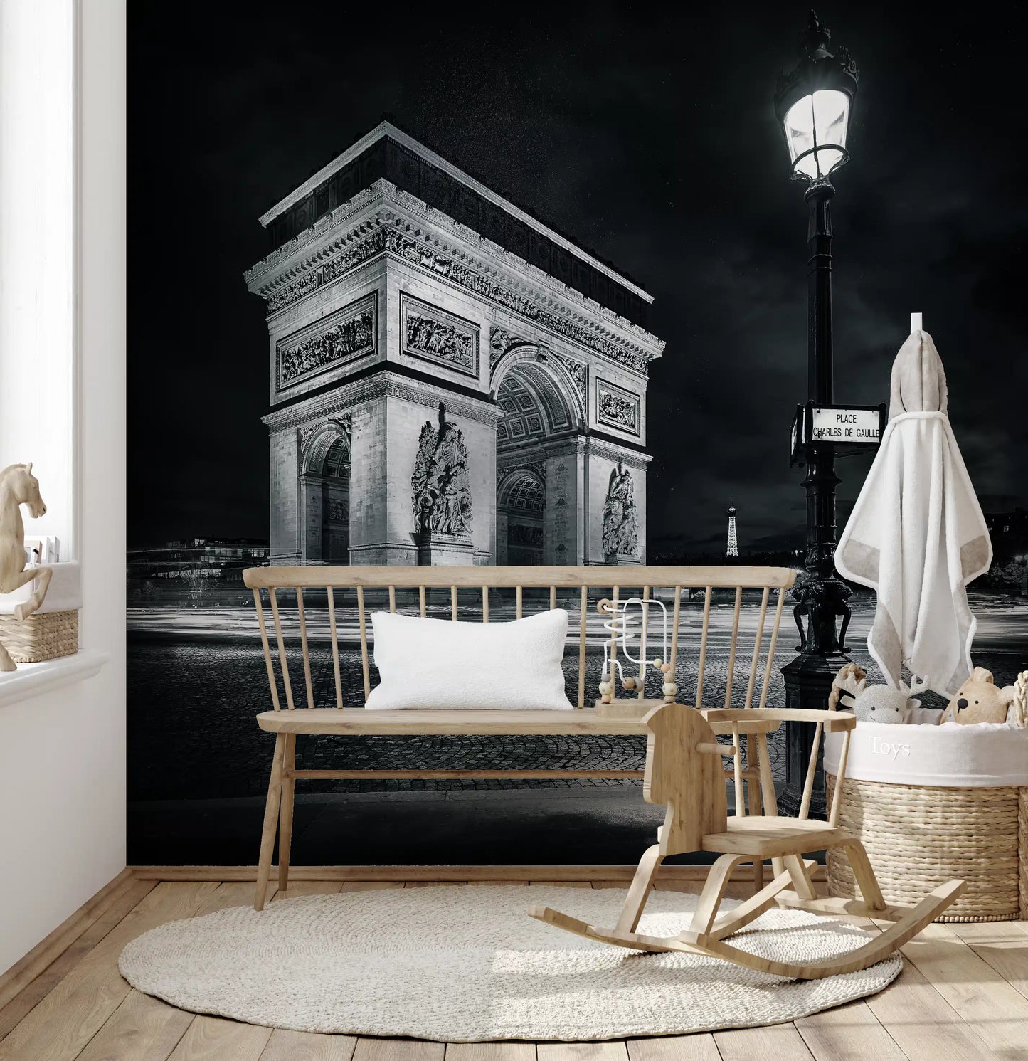 Carta da parati murale Archi di Parigi a mezzanotte e scie luminose