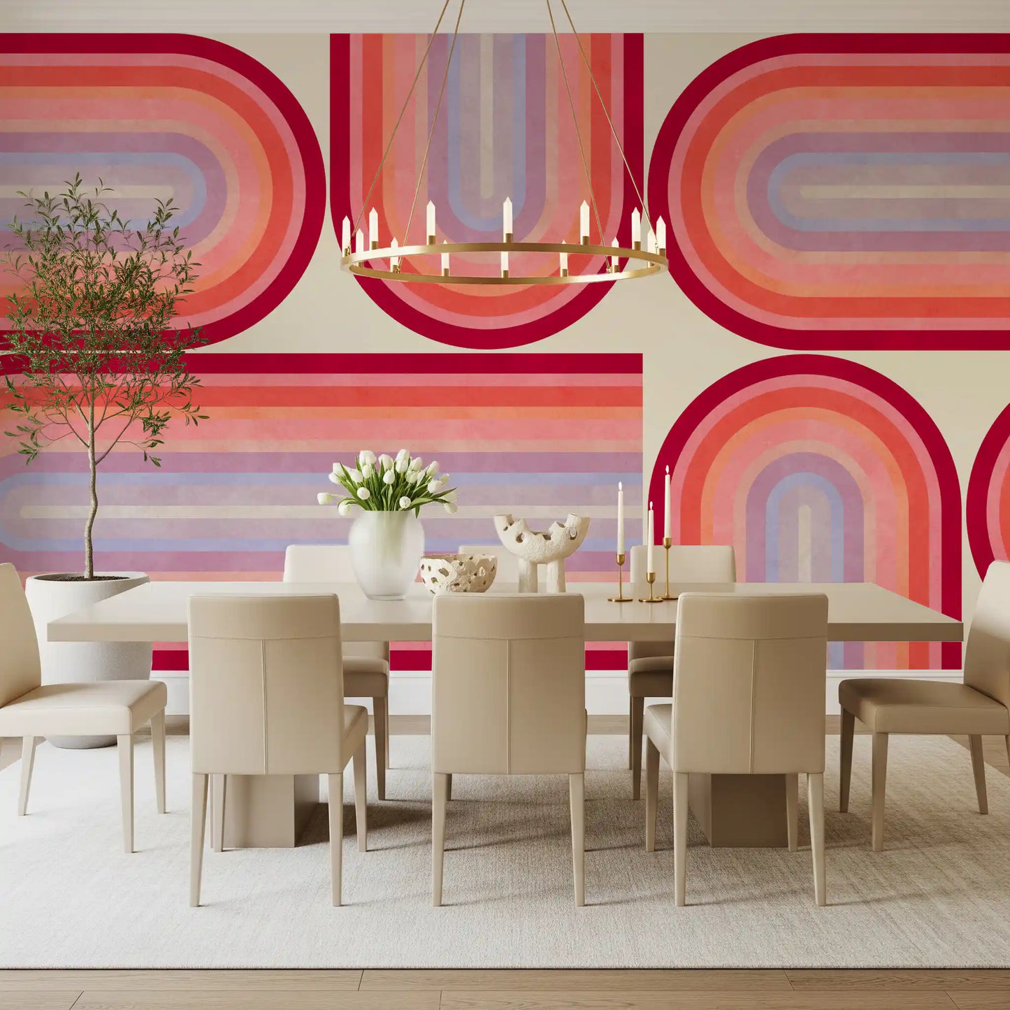 Murale da parete con curve groovy in stile Mid Century Modern