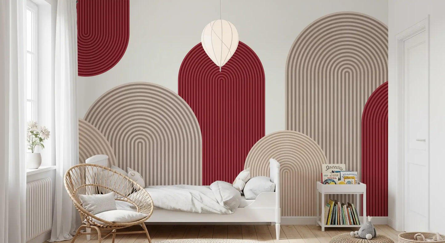 Murale da parete Geometric Ribbon Cascade in rosso e sabbia