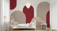 Murale da parete Geometric Ribbon Cascade in rosso e sabbia