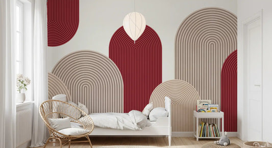 Fototapeta ścienna Geometric Ribbon Cascade w kolorach czerwonym i piaskowym