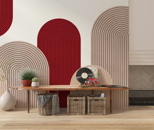 Fototapeta ścienna Geometric Ribbon Cascade w kolorach czerwonym i piaskowym