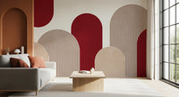 Murale da parete Geometric Ribbon Cascade in rosso e sabbia
