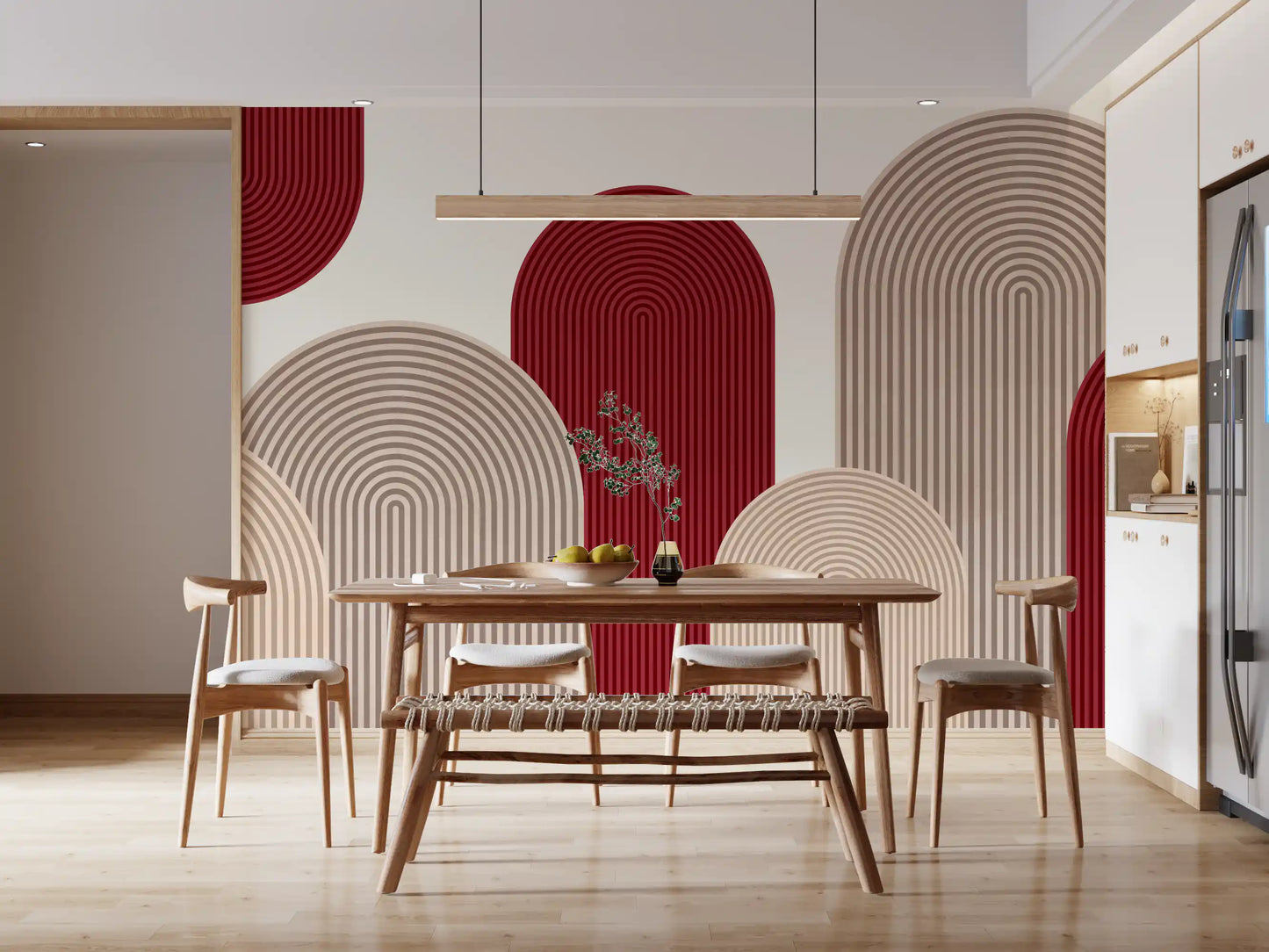 Murale da parete Geometric Ribbon Cascade in rosso e sabbia