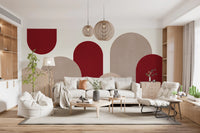 Murale da parete Geometric Ribbon Cascade in rosso e sabbia