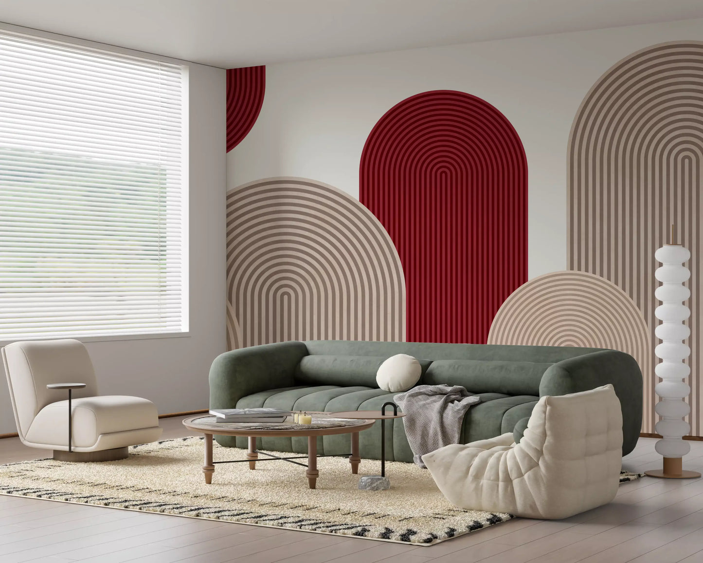 Murale da parete Geometric Ribbon Cascade in rosso e sabbia