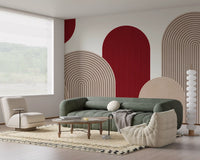 Murale da parete Geometric Ribbon Cascade in rosso e sabbia
