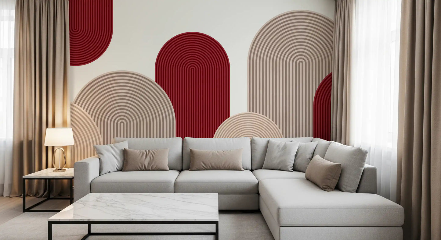 Murale da parete Geometric Ribbon Cascade in rosso e sabbia