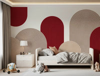 Murale da parete Geometric Ribbon Cascade in rosso e sabbia