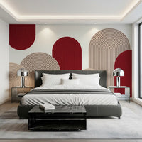Murale da parete Geometric Ribbon Cascade in rosso e sabbia