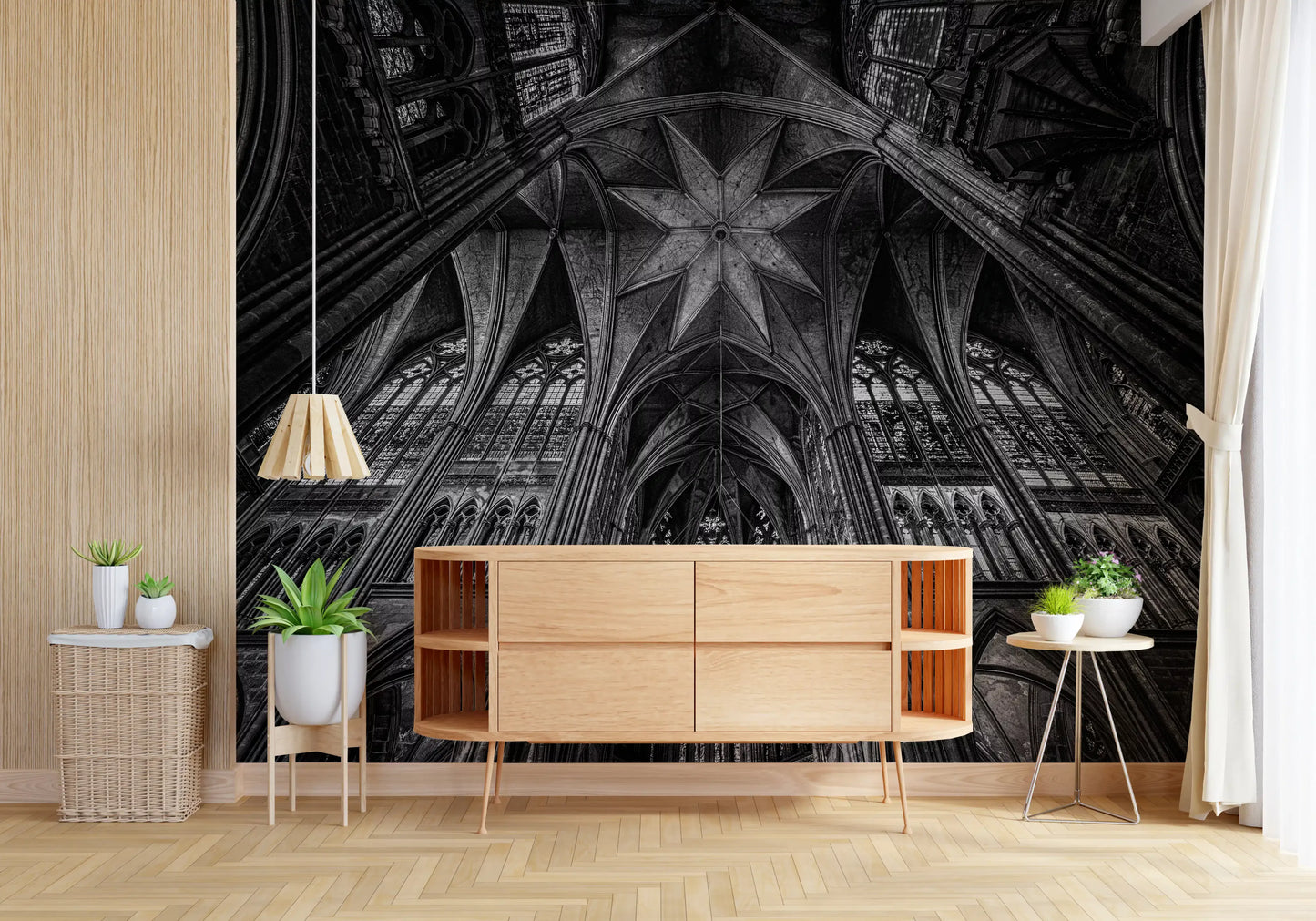 Vægmaleri med gotiske hvælvinger fra katedralens loft