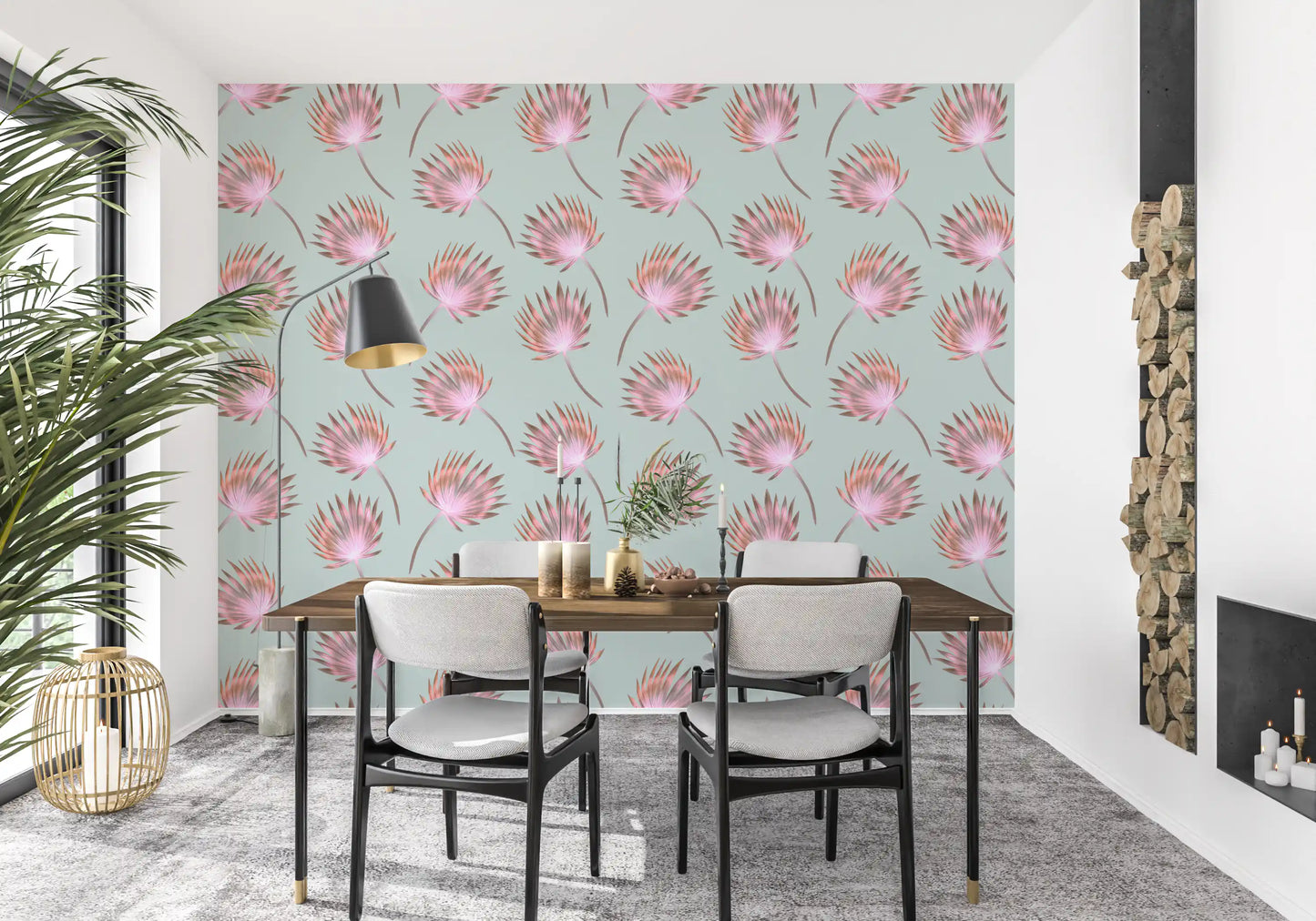 Soft Blush Palm Frond Pattern Wallpaper⁠