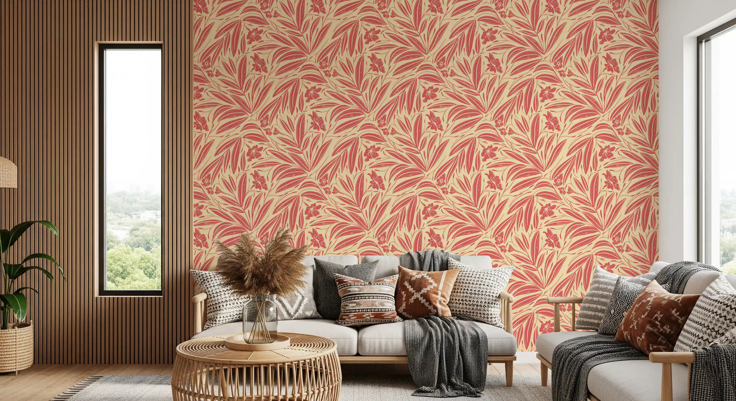 Coral Bloom Botanical Illustration Wallpaper⁠
