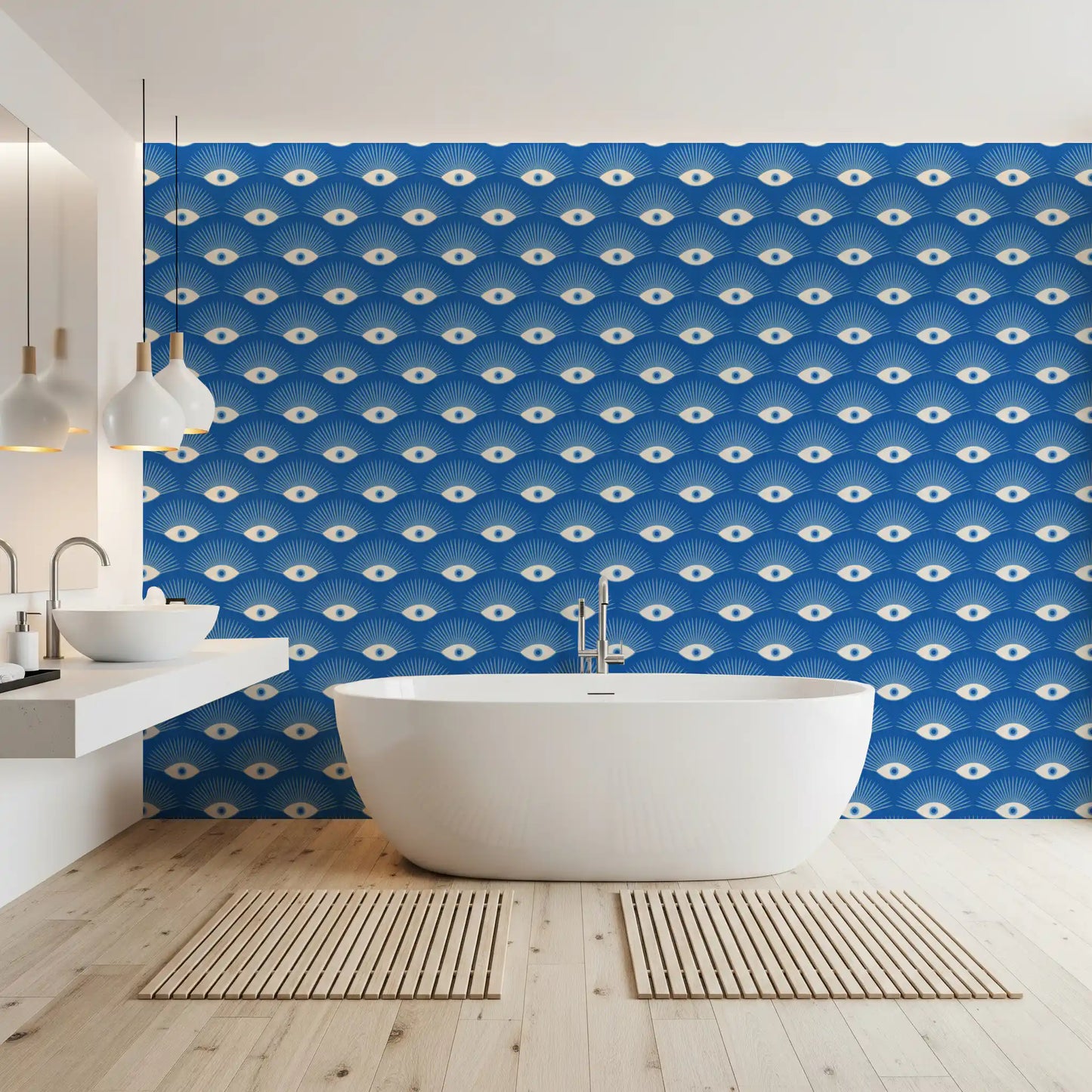 Stylized Eyelash Motif in Cobalt Blue Wallpaper⁠